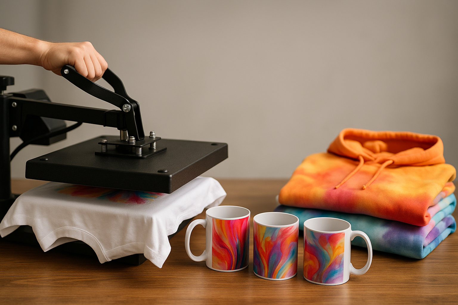 Taller de estampados con tazas y textiles personalizados